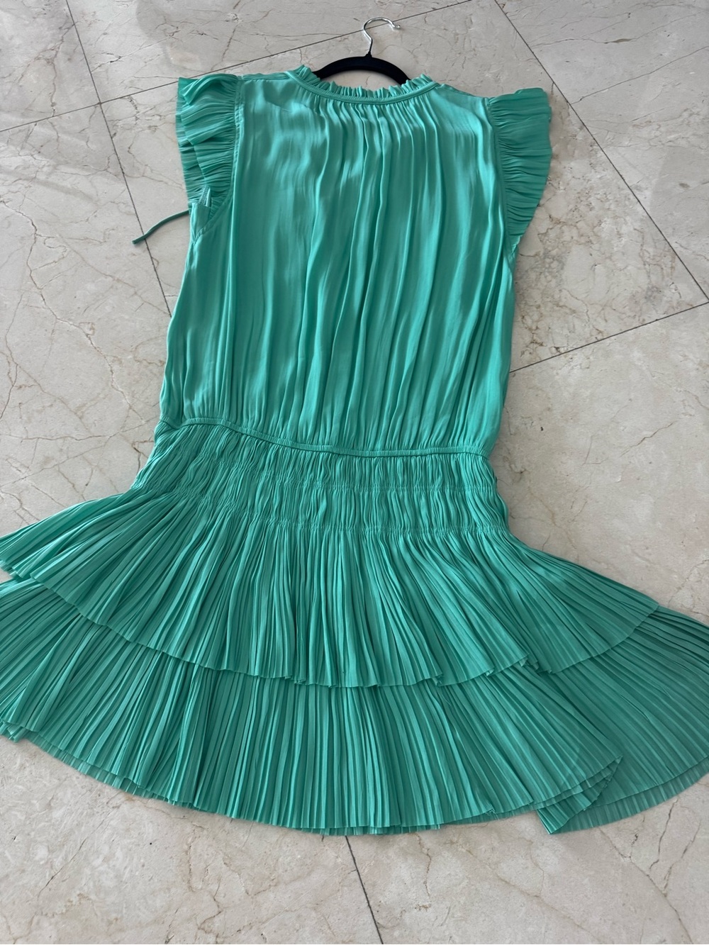 Pleated Teal Ruffle Tiered Dress